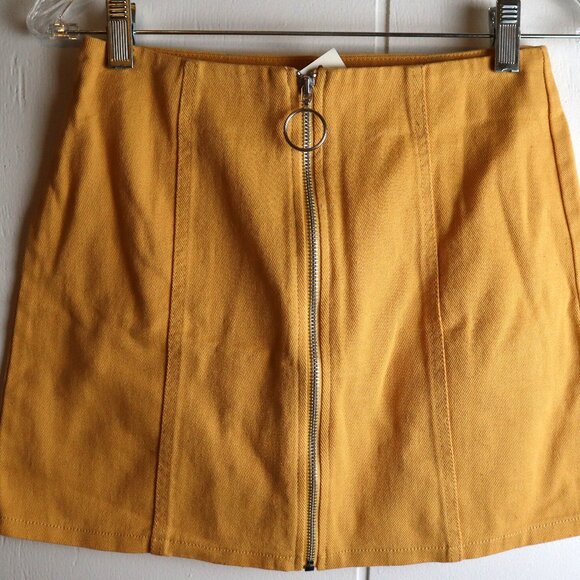 Y2K Mustard Yellow Zipup A-Line Mini Skirt Womens Juniors Small Sofi Angel New - Picture 1 of 4